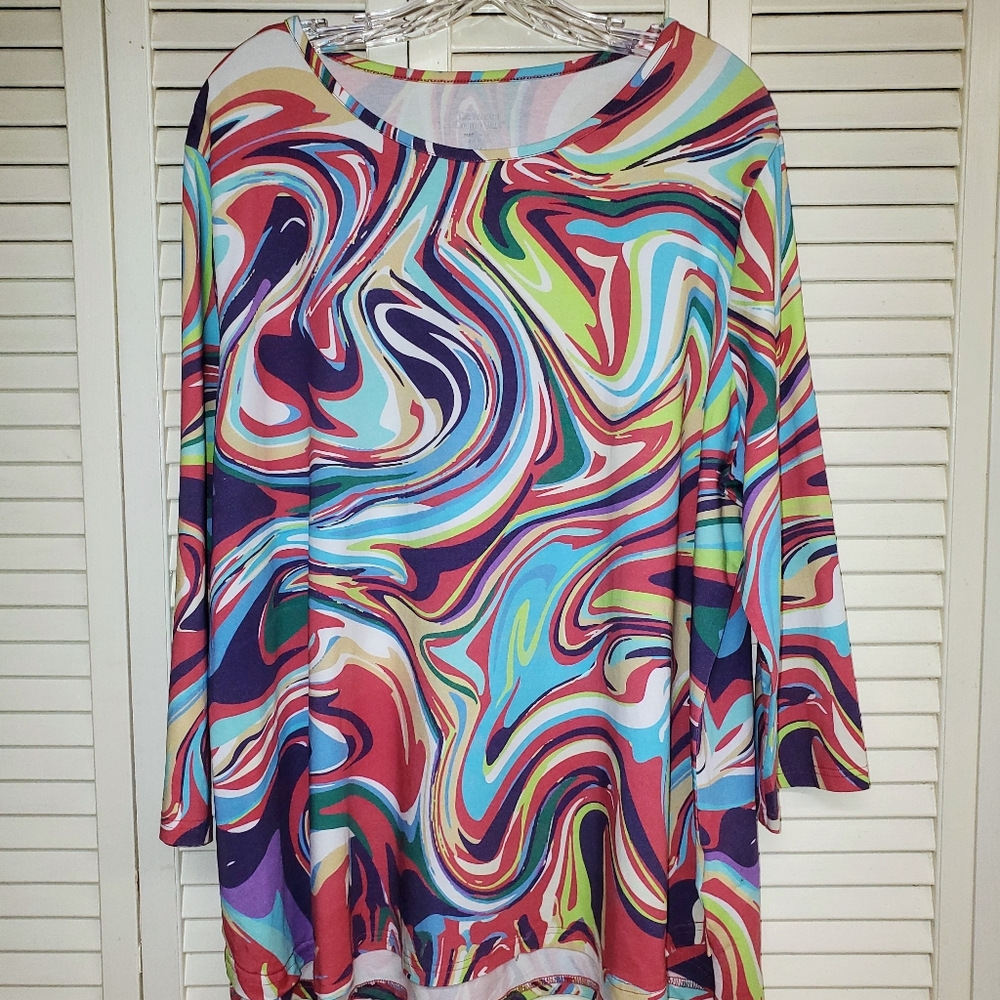 The Vermont Country Store    Long Sleeve Colorful Top Size 2X